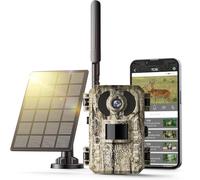 Caméra de chasse 4G LTE solaire avec carte SIM, phototrapage 4K sans WiFi, batterie 10 400 mAh, vision nocturne 950 nm IR invisible, audio bidirectionnel, activation 0,2 s, IP66 étanche