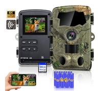 Caméra de Chasse 5K WiFi, Full HD 64 MP avec Application de Transfert vers téléphone Portable et Batterie, caméra Infrarouge pour Animaux Sauvages avec Carte SD 32 Go et 8 Piles AA, Vision Nocturne