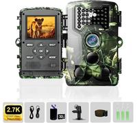 Camera de Chasse, Camera Chasse 2.7K 58MP HD, Détecteur de Mouvement, Vision Nocturne, Temps de Déclenchement de 0,2S, Caméra IR pour Animaux Sauvages avec Carte SD 32GB & Lecteur de Cartes