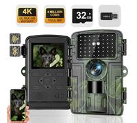 Camera de Chasse, Camera Chasse WiFi 4K/60MP Full HD, Détecteur de Mouvement, Vision Nocturne, Temps de Déclenchement de 0,1S, Caméra IR Pour Animaux Sauvages avec Carte SD 32GB & Lecteur de Cartes
