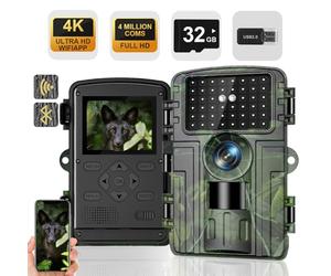 Camera de Chasse, Camera Chasse WiFi 4K/60MP Full HD, Détecteur de Mouvement, Vision Nocturne, Temps de Déclenchement de 0,1S, Caméra IR Pour Animaux Sauvages avec Carte SD 32GB & Lecteur de Cartes