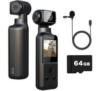 Caméra de Corps 4K avec Microphone Externe, Mini Vidéo et Audio Vlog Pocket Cam Rotation 270° Caméra pour Sport, 64GB Inclus