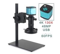 Caméra de Microscope vidéo numérique Industrielle USB 48MP 4K 2K + Zoom 130X Objectif à Monture C Anneau Lumineux LED for réparation Soudure(A Suit)
