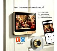 Caméra de porte numérique 2K avec écran Tuya Smart de 4,3 pouces, Wi-Fi 2,4G, audio bidirectionnel, vision nocturne, judas avec batterie 5000 mAh, couleur or Tuya-Gold