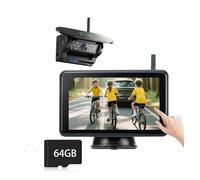 Caméra de recul 1080p solaire sans fil avec moniteur HD 12,7 cm BSD Alarme de détection d'angle mort DVR Support magnétique Charge solaire de rechange pour camion (1 kit de caméra) (1 caméra 64 Go)