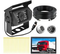 Caméra de Recul 4 Broches 1080P et 15M Câble D'extension de Caméra de Recul Universelle Camera Arrière Voiture Vision Nocturne avec 18 LED IR IP67 Étanche 6.8 Chocs Grand Angle 120° pour Camion