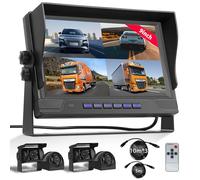 Caméra de Recul 4 Caméras Set, 9 Pouces Moniteur 4 Écran Divisé, caméra de recul IP68 Étanche, Vision Nocturne, DVR, Loop Video, Aide à l'inversion, pour Camion/Bus/Van/Camper/Remorque avec 35m Câble