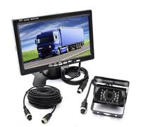Caméra de recul LED IR pour véhicule avec connecteur 4 broches + écran LCD couleur TFT 7" 800 x 480 pour bus, camion, camping-car (câble supplémentaire de 15 m) (câble supplémentaire de 10 m)