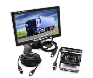 Caméra de recul LED IR pour véhicule avec connecteur à 4 broches + moniteur de vue arrière TFT 7 couleurs LCD 800 x 480 pour bus, camion, camping-car (câble supplémentaire de 15 m) (câble