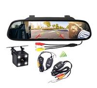 Caméra de recul Moniteur De RéTroviseur Stationnement Automatique 4,3 Pouces + CaméRa Recul Ccd À Vision Nocturne À 4 LED avec Kit ÉMetteur-RéCepteur sans Fil