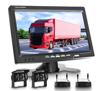 Camera de Recul pour Voiture 2 Caméras avec Moniteur LCD 7 Pouces, Caméra de Recul IR Vision de Nuit étanche IP68 avec 15M+10M Câble, pour Camping Car/Camion/RV/Remorques/Agricole/Motorhome 12V-24V
