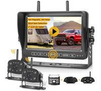 Caméra de recul sans fil pour véhicule récréatif, 2 caméras 1080p et écran tactile HD de 7", système de moniteur à 4 canaux, étanchéité IP69, vision nocturne, détection d'angle mort pour remorque 5ème