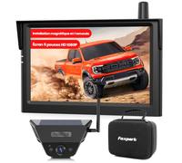 Caméra de recul sans Fil Solaire Magnétique: Écran HD 1080P 5 Pouces Installation Magnétique 1 Min Signal Puissant Caméra de recul étanche IP69K avec Sac de Rangement pour Voiture SUV Camion Remorque