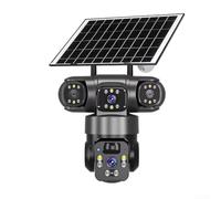 Caméra de sécurité 4K à énergie solaire, 360 degrés WiFi extérieur lentille trois écrans intelligence sans fil PTZ stockage dans le nuage pour la maison ou le bureau, 8000 mA (noir)