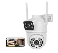 Caméra de sécurité, 4MP PTZ WiFi Camera with Dual Lens Dual Screens AI Human Detection Wireless Outdoor CCTV Security IP Camera(ADD 64G)
