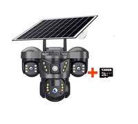 Caméra de sécurité, 6MP Triple Lenses WiFi Solar Camera PIR Human Detection Night Vision Waterproof Security CCTV Camara Battery Video Monitor(WiFi Cam 128G Card)