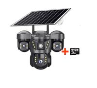 Caméra de Sécurité, 6MP Triple Lenses WiFi Solar Camera PIR Human Detection Night Vision Waterproof Security CCTV Camara Battery Video Monitor(WiFi Cam 64G Card)