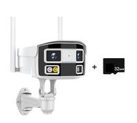 Caméra de Sécurité, 8MP 180 ° Double Objectif caméra IP 2K 4MP POE de sécurité panoramique 4K détection Humaine Balle Surveillance extérieure NVR(8MP WiFi with 32G)