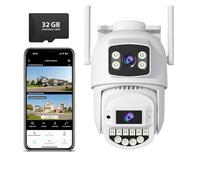Caméra de sécurité, Caméra de Surveillance extérieure Wi-FI 8 MP avec Trois objectifs et Trois écrans, Vision Nocturne et détection Humaine.(8MP Add 32G Card)