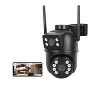 Caméra de Sécurité, Caméra PTZ WiFi 2MP avec Double Objectif et Double écran, détection Humaine par IA, caméra IP de sécurité extérieure sans Fil(ADD 64G)