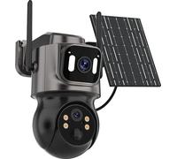 Caméra de sécurité IP solaire, 4MP Ultra HD, système à double objectif, noir sans carte