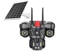 Caméra de sécurité solaire 360 degrés avec zoom panoramique 4K avec triple objectif et double détection PIR, convient pour une utilisation en intérieur et en extérieur (WiFi solaire)