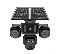 Caméra de sécurité solaire 4 g avec quatre lentilles pour surveillance extérieure, détection de personne HD 20 MP, batterie 20100 mAh pour enregistrement 24h/24, 7j/7, résistant aux intempéries IP66