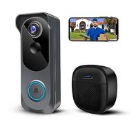 Caméra de sonnette vidéo sans fil avec carillon, 1080p Smart WiFi, changement de voix, détection de mouvement PIR, audio bidirectionnel, vision nocturne, alimentation par piles, IP66, fonctionne avec