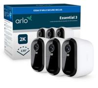 Arlo Essential 3 2K XL, Caméra de Surveillance WiFi Extérieure sans Fil, Autonomie de 24 Mois, Vision Nocturne Couleur, Sirène et Audio Bidirectionnel, Essai Secure Inclus, 3 Caméras Blanc