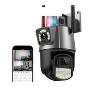 Caméra de Surveillance extérieure PTZ HD 4K 8MP, Double Objectif, Double écran, Suivi Automatique AI, vidéosurveillance 4MP, Alarme Lumineuse de Police(8MP Add 64G SD Card)