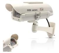 Caméra de surveillance factice solaire FISHTEC LED rouge clignotante de Dissuasion Boîtier réaliste Panneau solaire Blanc G