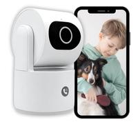 Konyks Camini Care 2 - Caméra de Surveillance intérieure WiFi, 3MP, Bouton d'appel vidéo et Sirène intégrée, Notifications Smartphone, Détection de Mouvement et Bruit | Compatible Google Home et Alexa
