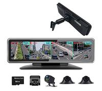 Caméra de Tableau de Bord 4 Voies panoramique 360° Avant et arrière 4K+1080P*3 avec WiFi ADAS BSD Écran de rétroviseur 12 Pouces Caméra de Vision Nocturne à lentille latérale Requin étanche