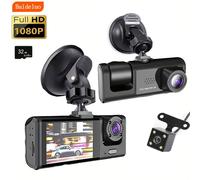 Caméra De Tableau De Bord Avec Boucle De Vision Nocturne Ir,Statique,Écran Ips 2 "",1080p,3 Caméras,Enregistreur Dvr,Enregistreur Vidéo,Dvr De Véhicule 3 Camera With 32g