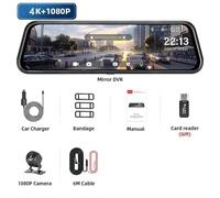 Caméra De Tableau De Bord De Voiture À Écran Tactile,Dvr,Stream Media,Super Night Vision,10 "",4k + 1080p,Mode De Stationnement,Enregistreur - Type 4k 6m-64g