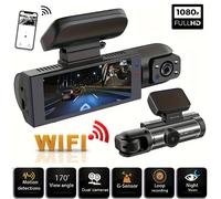 Caméra de tableau de bord double WIFI 1080P pour voitures, avant et intérieure, caméra de voiture avec vision nocturne IR, enregistrement en boucle, grand angle, caméra DVR pour voiture