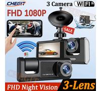Caméra de tableau de bord WIFI 2/3 1080P pour voitures, double devant et intérieur, caméra de voiture avec Vision nocturne IR, grand angle, enregistrement en boucle DVR de voiture