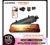 Caméra de tableau de bord WiFi WOLFBOX G930 10 pouces 4K, enregistreur vidéo de voiture avec écran tactile, vue de stationnement 24H, caméra de rétroviseur FOV 140