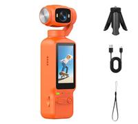 Caméra de vlogging 4K avec Objectif Rotatif à 180°, caméra d'action Portable de Poche avec Enregistrement Audio et vidéo, enregistreur vidéo Portable avec écran de 1,97 Pouce,Orange-134 * 42 * 31mm