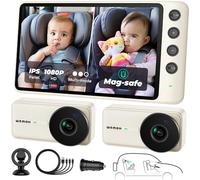 Caméra de voiture magnétique double pour bébé WEMOH, pour deux enfants, écran IPS 1080P avec support magnétique, 3 modes (Zoom/Miroir/Split), vision nocturne automatique, caméra de voiture USB pour le