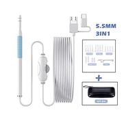 Caméra d'égout, Caméra d'endoscope Nettoyage de l'oreille 3in1 Type -C usb Otoscope visuel 5.5mm / 3.9mm 0. 3MP 6e Cuillère d'oreille à oreille ds oreille Pour Canalisations(Beige)