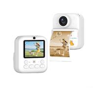 Caméra d'impression pour enfants avec système à double objectif, capture vidéo et photo HD 1080p, zoom 16x, écran de filtre à lumière bleue de 6,1 cm (blanc)