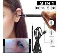 Caméra D'inspection 3 En 1 Avec 300 000 Mp Hd, Usb, Type-C, Étanche, Lumières Led, Kit De Cuillère Auriculaire Inclus