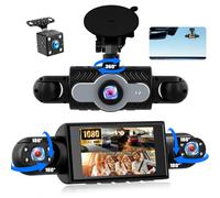 Caméra Embarquée 4 Caméras avec Vision Panoramique 360° Écran 3 Pouces Full HD 1080p, Vision Nocturne Détection Mouvement, Enregistrement en Boucle Assistance à la Marche Arrière pour Voiture/Camion