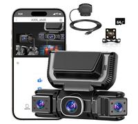 Caméra embarquée 4 canaux avec Wi-FI et Vision Nocturne - Dashcam Voiture 360 degrés pour Une Protection sans Angle Mort, WDR, capteur G, Mode Parking 24h/24, kit de câblage Inclus (64GB,OBD)