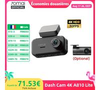 Caméra embarquée 70mai Dash Cam 4K A810 Lite 4K HDR F1.55 avec GPS intégré, Wi-Fi 6, commande vocale, 4G LTE, contrôle à distance