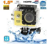 Camera Embarquée Sport LCD Caisson Étanche Waterproof Full HD 1080P Jaune 64 Go YONIS