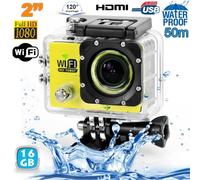 Camera Embarquée Sports Wi-Fi LCD Caisson Étanche Waterproof 12 Mp HD Jaune 16Go YONIS