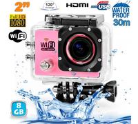 Camera Embarquée Sports Wi-Fi LCD Caisson Étanche Waterproof HD 12 Mp Rose 8 Go YONIS Rose G