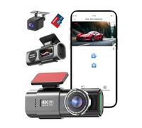 Caméra Embarquée WiFi Avant Arrière 4K+1080P,Dashcam avec Carte SD 64 G, Contrôle par Application,Vision Nocturne, Capteur G, Enregistrement en Boucle, WDR
